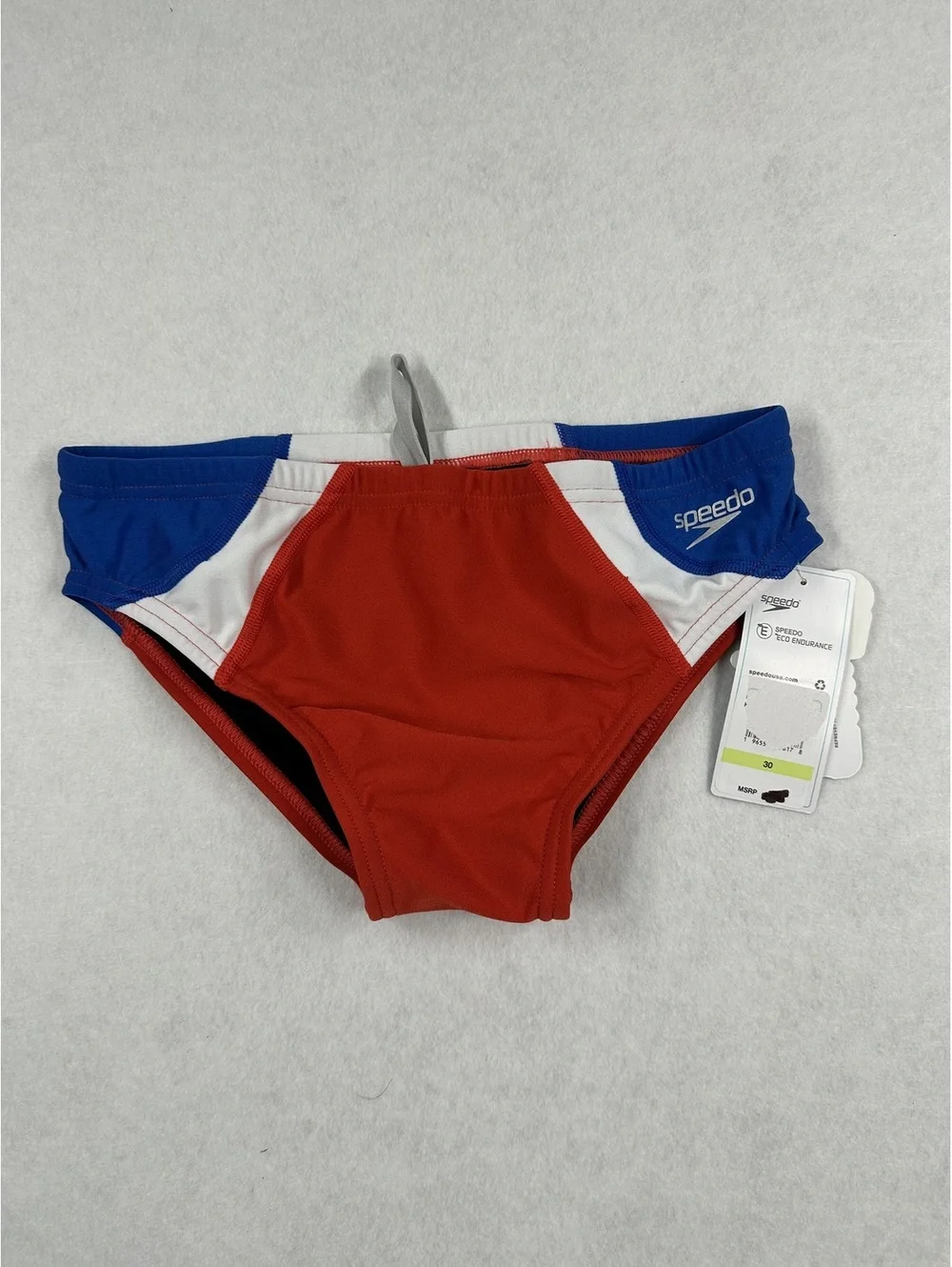 Speedo Eco Endurance Men's Size 30 Red, White, and Blue Swim Briefs